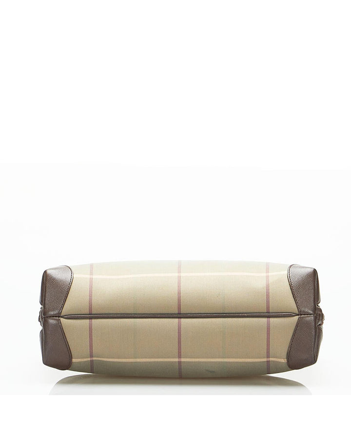 BURBERRY Women's Bronze Plaid Canvas Handbag - A Condition in Bronze
