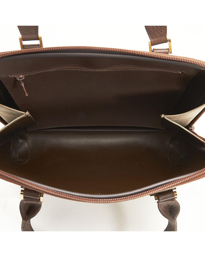BURBERRY Women's Bronze Plaid Canvas Handbag - A Condition in Bronze