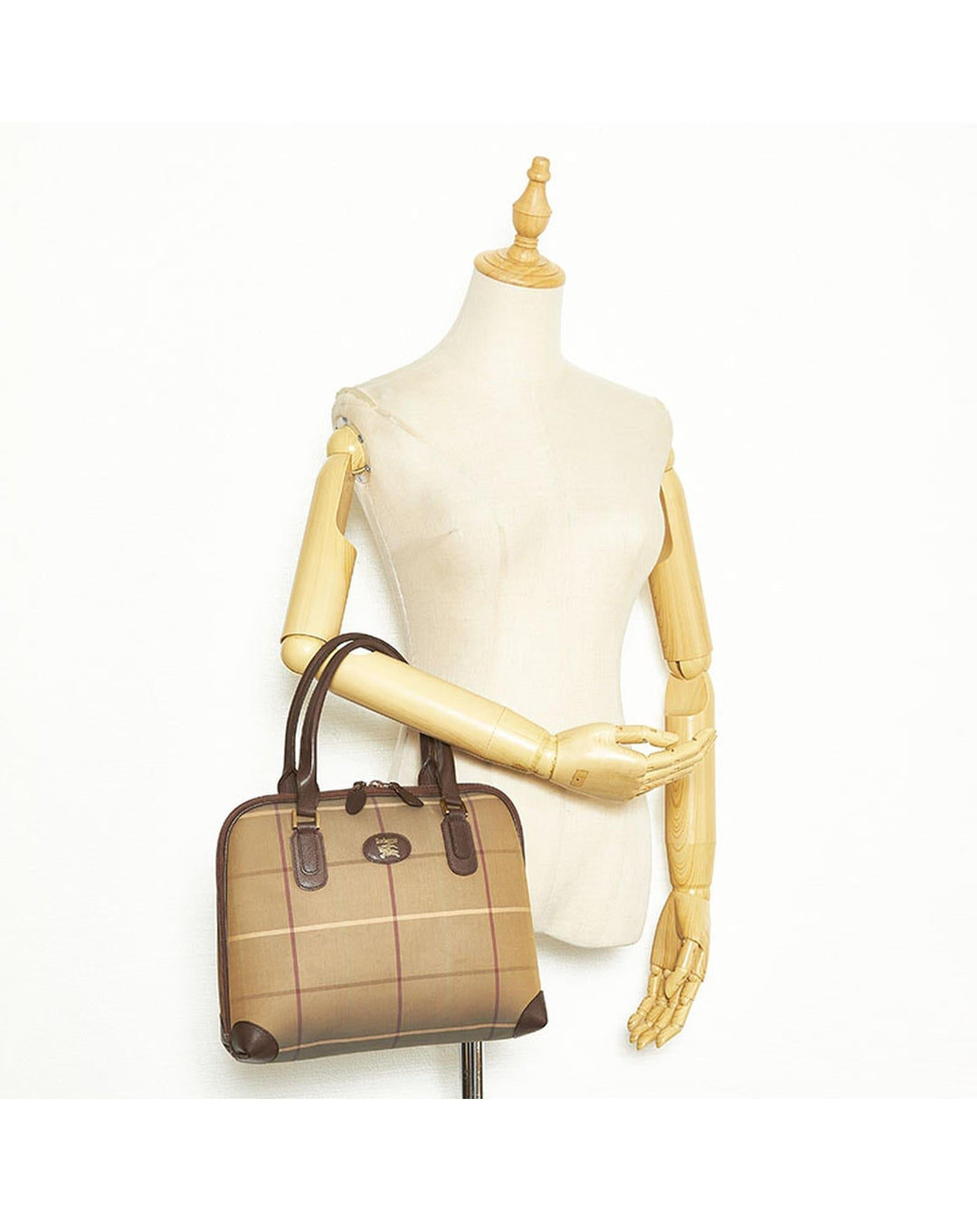 BURBERRY Women's Bronze Plaid Canvas Handbag - A Condition in Bronze