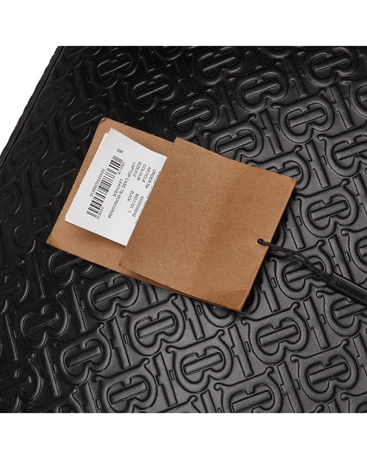 BURBERRY Women's Black Embossed Logo Laptop Case Bag in Black