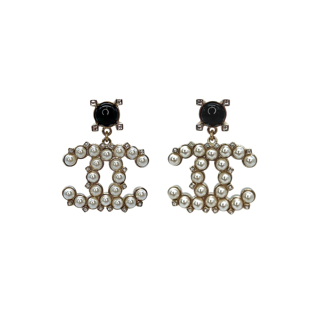 Top Quality Chanel CC Crystal Resin Pearl Drop Earrings