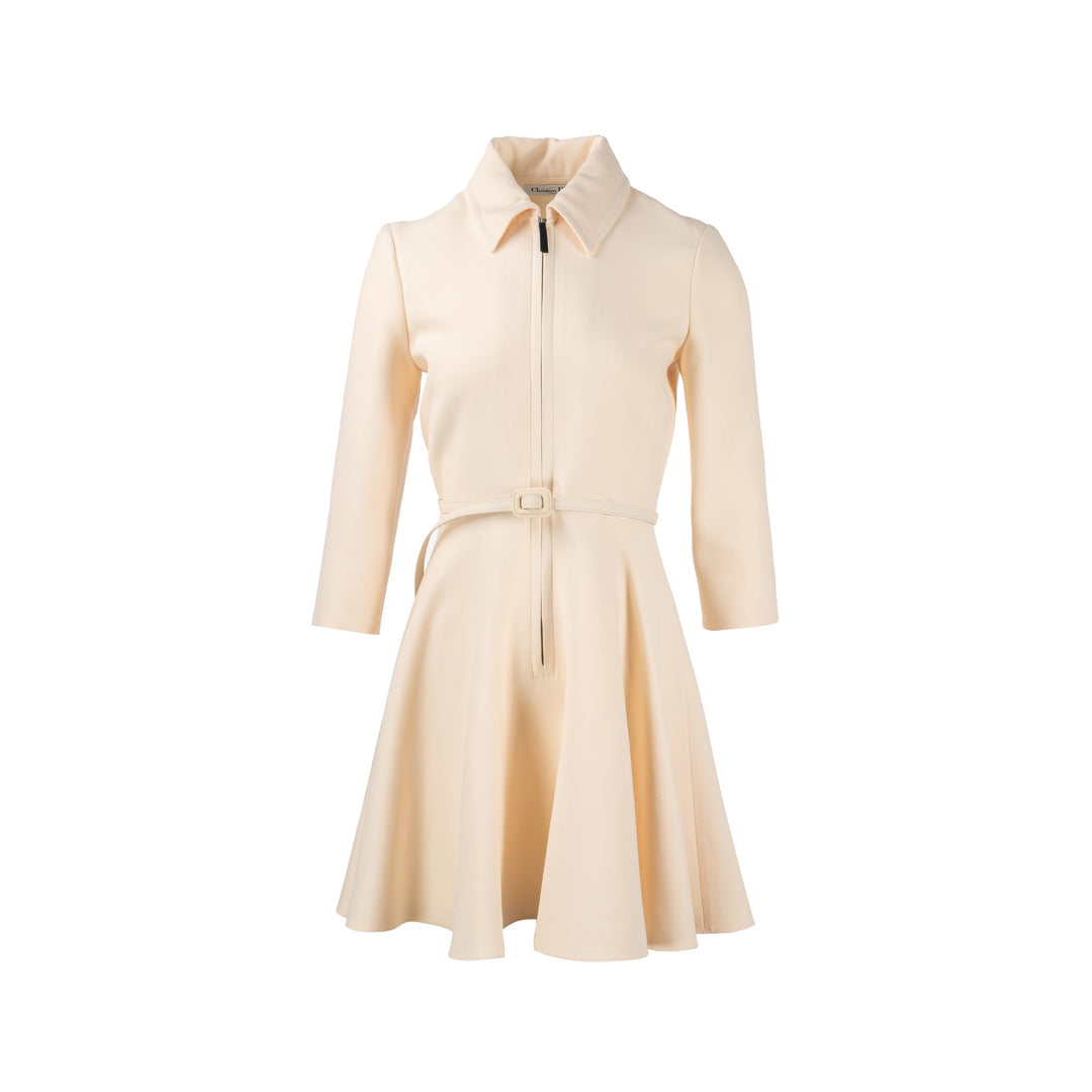 Top quality Dior Size 38 Zip Dress with belt Wool/Silk Ecru