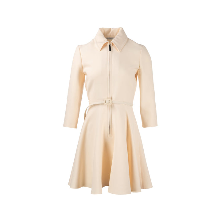 Top quality Dior Size 38 Zip Dress with belt Wool/Silk Ecru