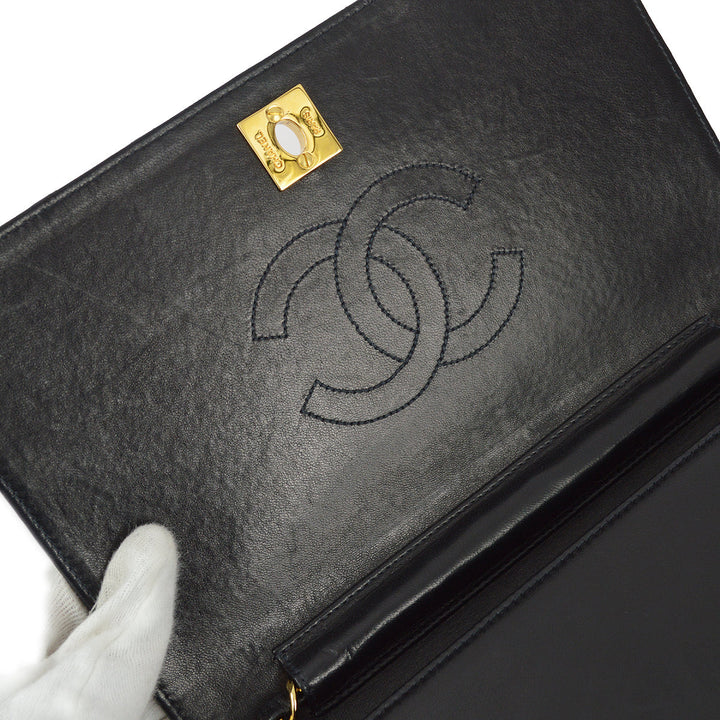 Top Quality Chanel 2000-2001 Black Lambskin Turnlock Small Full Flap Bag