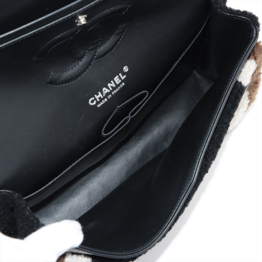 Top Quality Chanel Cocomark Mouton Double Flap Double Chain Top Bag Black x Brown Silver  23rd