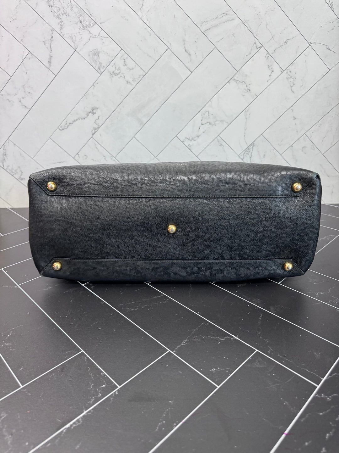 Burberry Black Leather Banner Tote Bag
