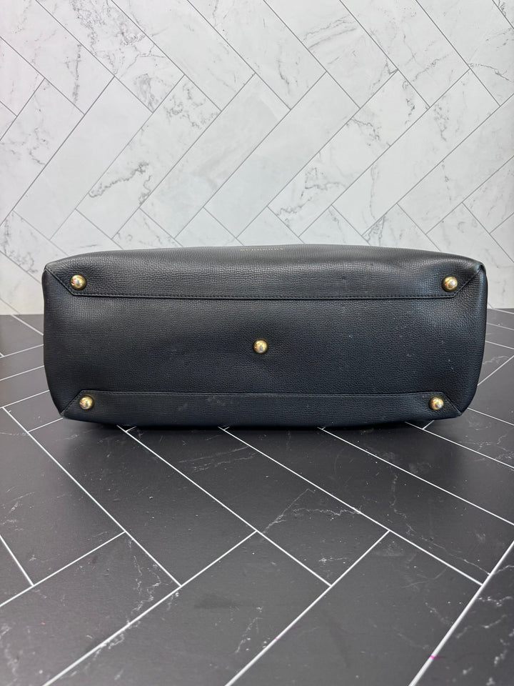 Burberry Black Leather Banner Tote Bag