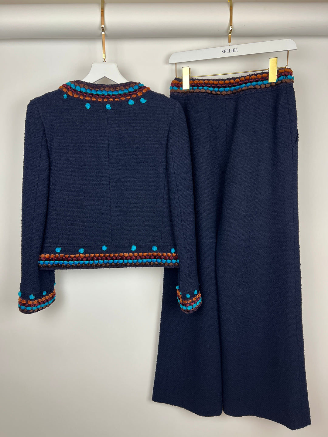 Top Quality Chanel for Bergdorf Newman AW/97 Navy Boucle Cropped Jacket with Matching Trousers Size FR 36 (UK 8)