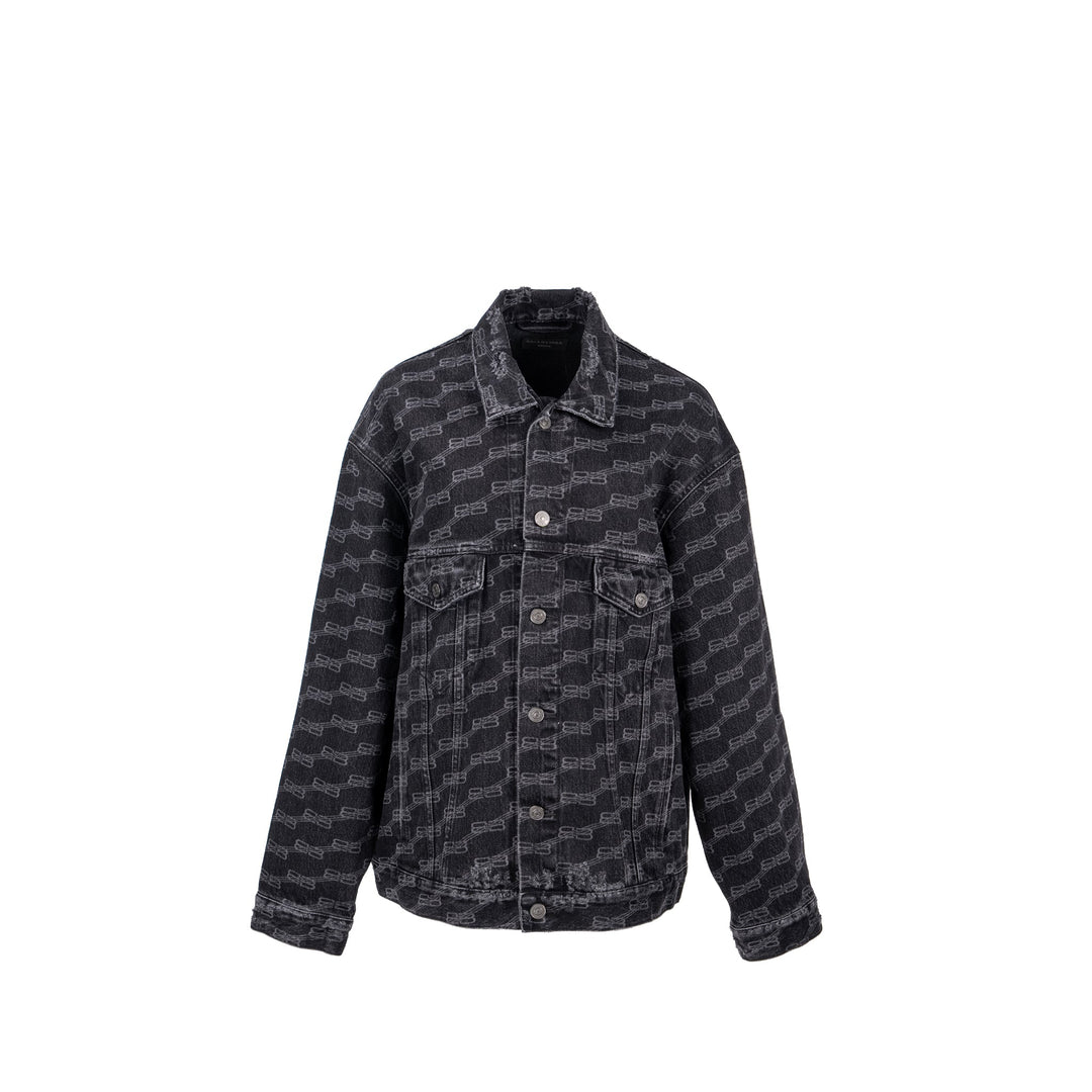 Top Quality Balenciaga size XS oversized logo-print denim jacket black