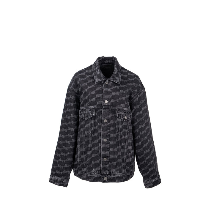 Top Quality Balenciaga size XS oversized logo-print denim jacket black