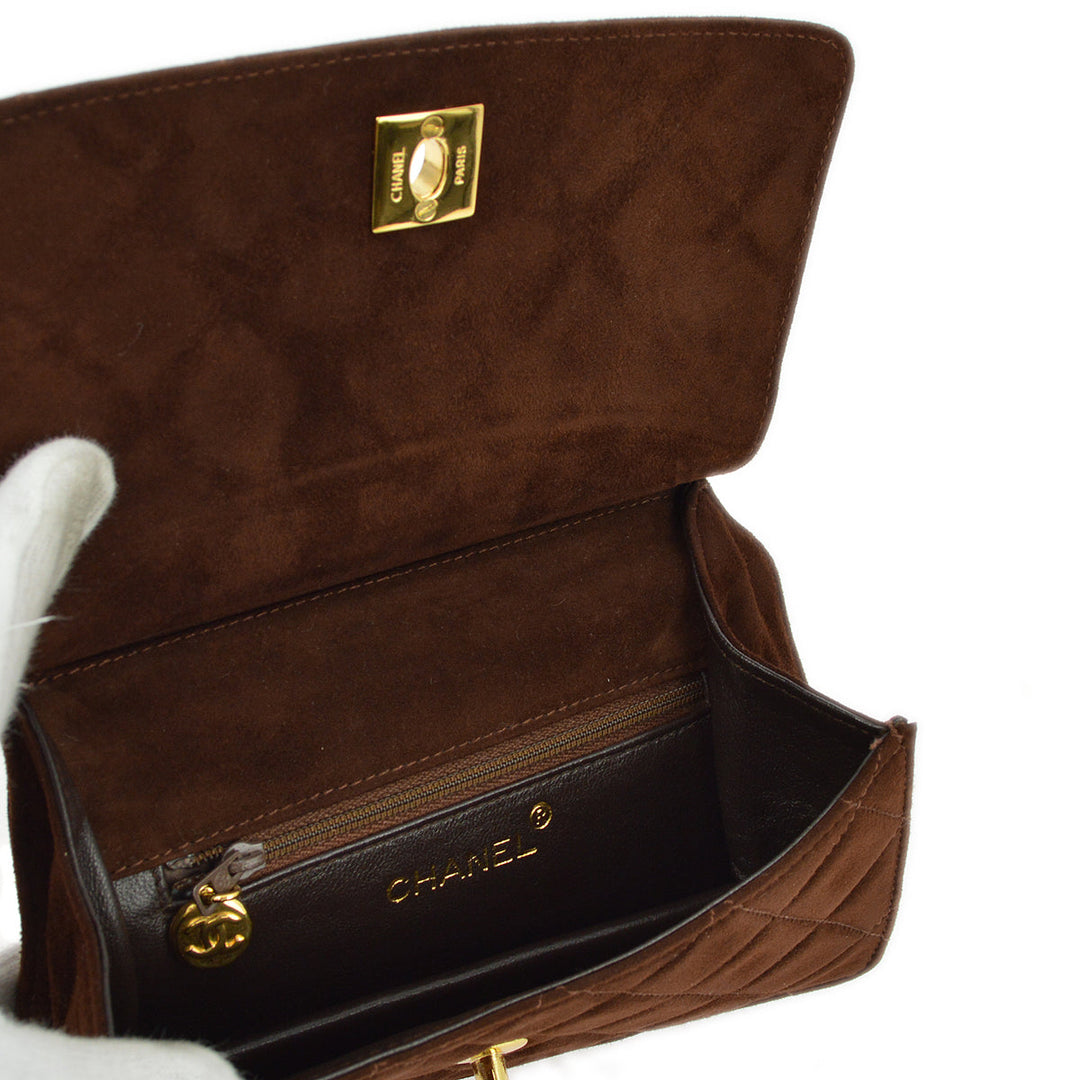 Top Quality Chanel Brown Suede Party Handbag