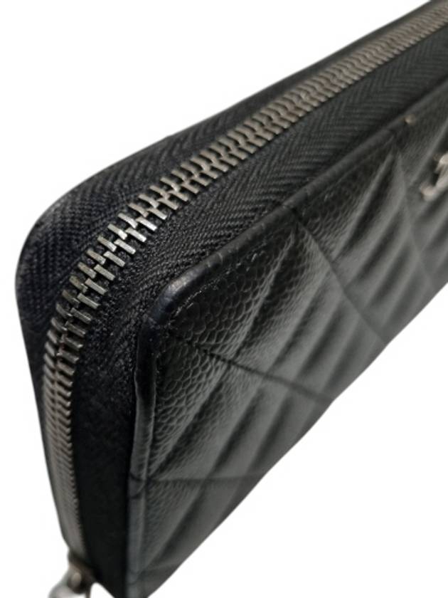 A82370 Classic Vintage Silver Black Caviar Zipper Long Wallet Chanel