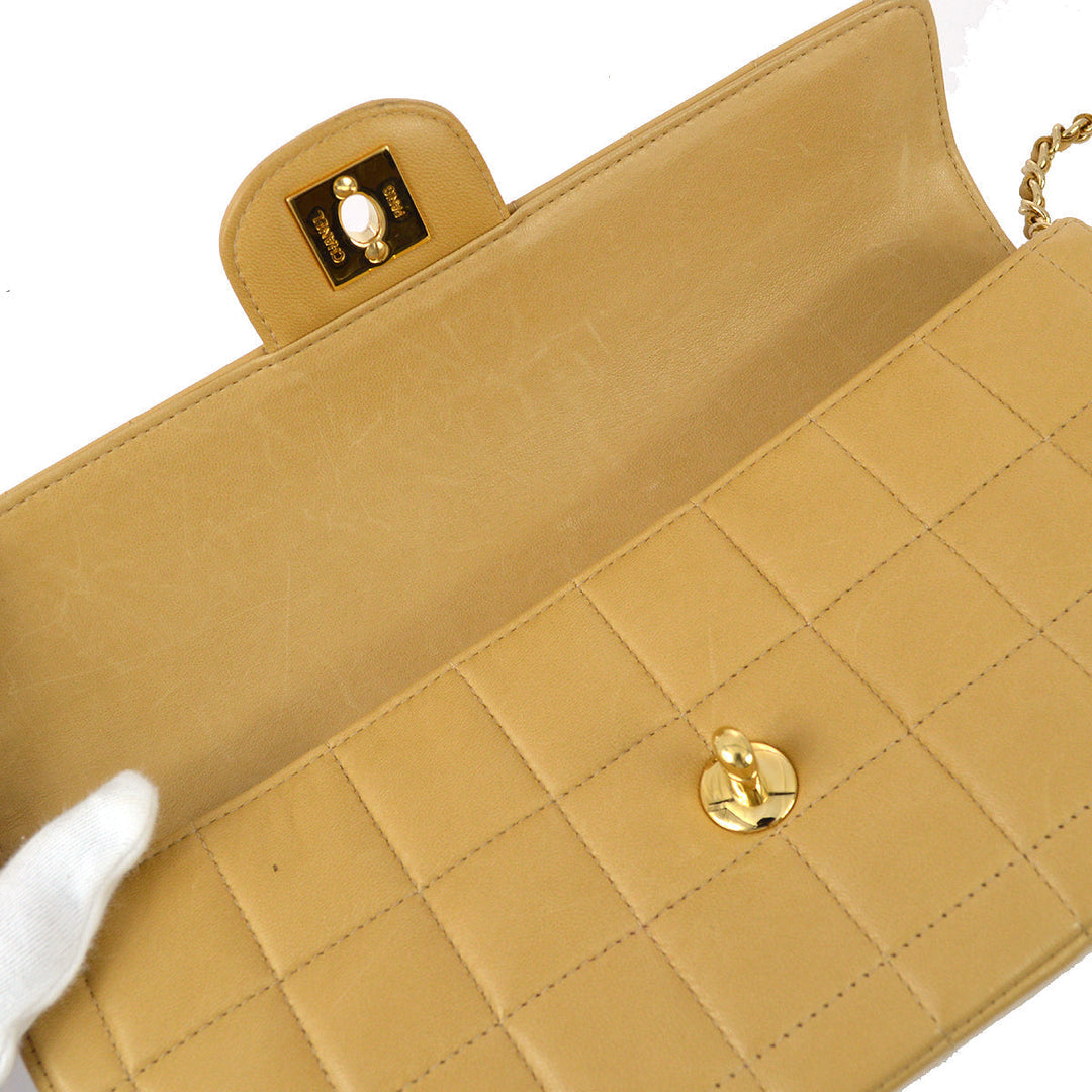 Top Quality Chanel 2004-2005 Beige Lambskin East West Choco Bar Chain Shoulder Bag