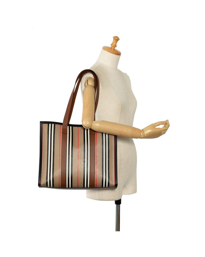BURBERRY Women's Icon Stripe Tote Bag in Brown by in Brown