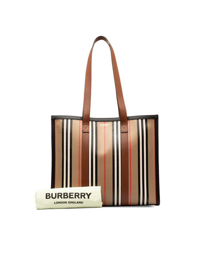 BURBERRY Women's Icon Stripe Tote Bag in Brown by in Brown