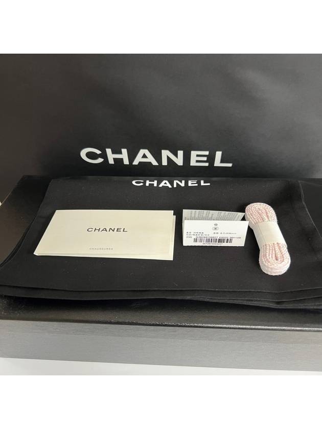 CC Logo Cotton Tweed Suede Calfskin Low Top Sneakers Pink Ecru Chanel