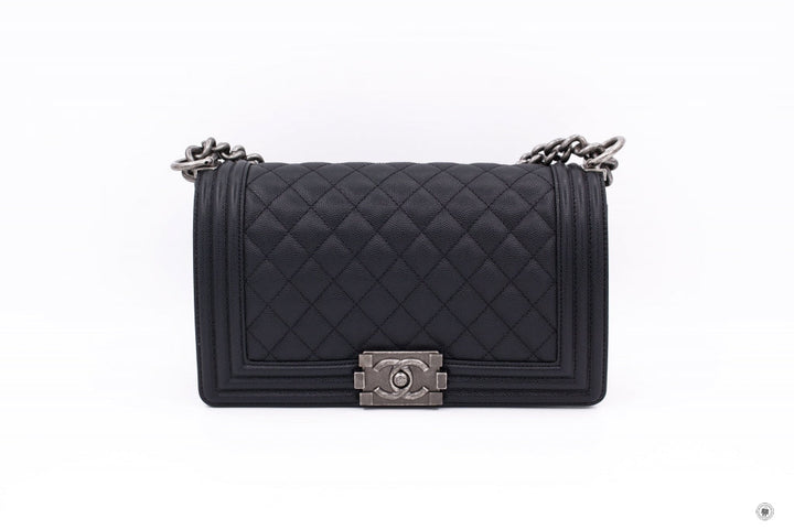 Top Quality Chanel A67086 Y83338 Boy Black / 94305 Caviar Medium Shoulder Bags Sbhw