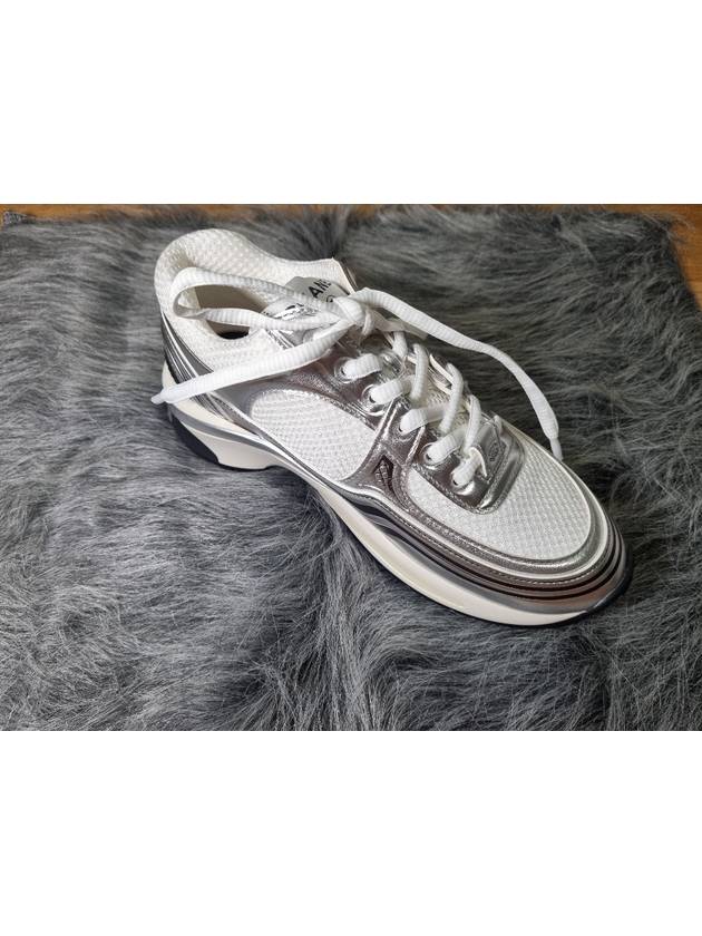Fabric Laminated Low Top Sneakers Silver Chanel