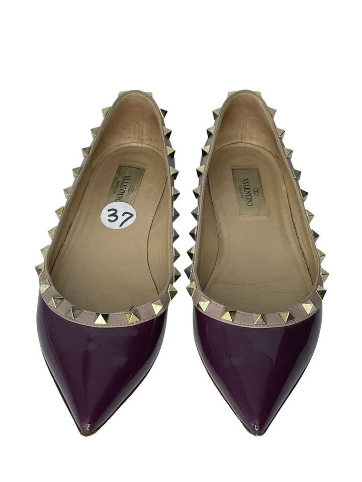 VALENTINO Noir Patent Rockstud Ballet Flats |US7|IT37|