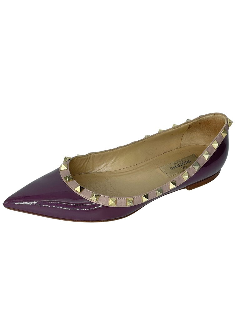VALENTINO Noir Patent Rockstud Ballet Flats |US7|IT37|