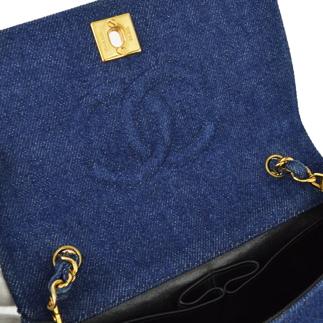Top Quality Chanel * 1989-1999 Denim Turnlock Mini Full Flap Bag