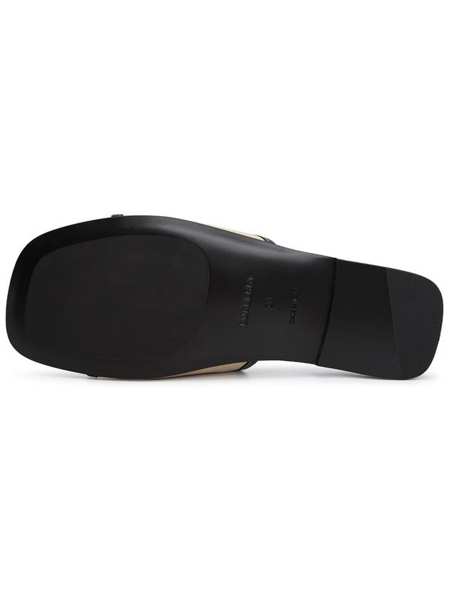 Burberry Label Print Gabardine Leather Slippers Beige