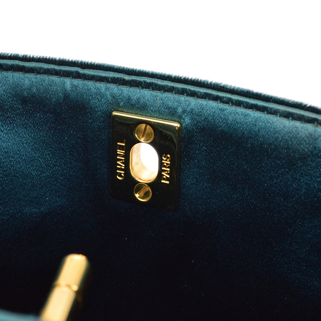 Top Quality Chanel * Moss Green Velvet Double Sided Turnlock Handbag