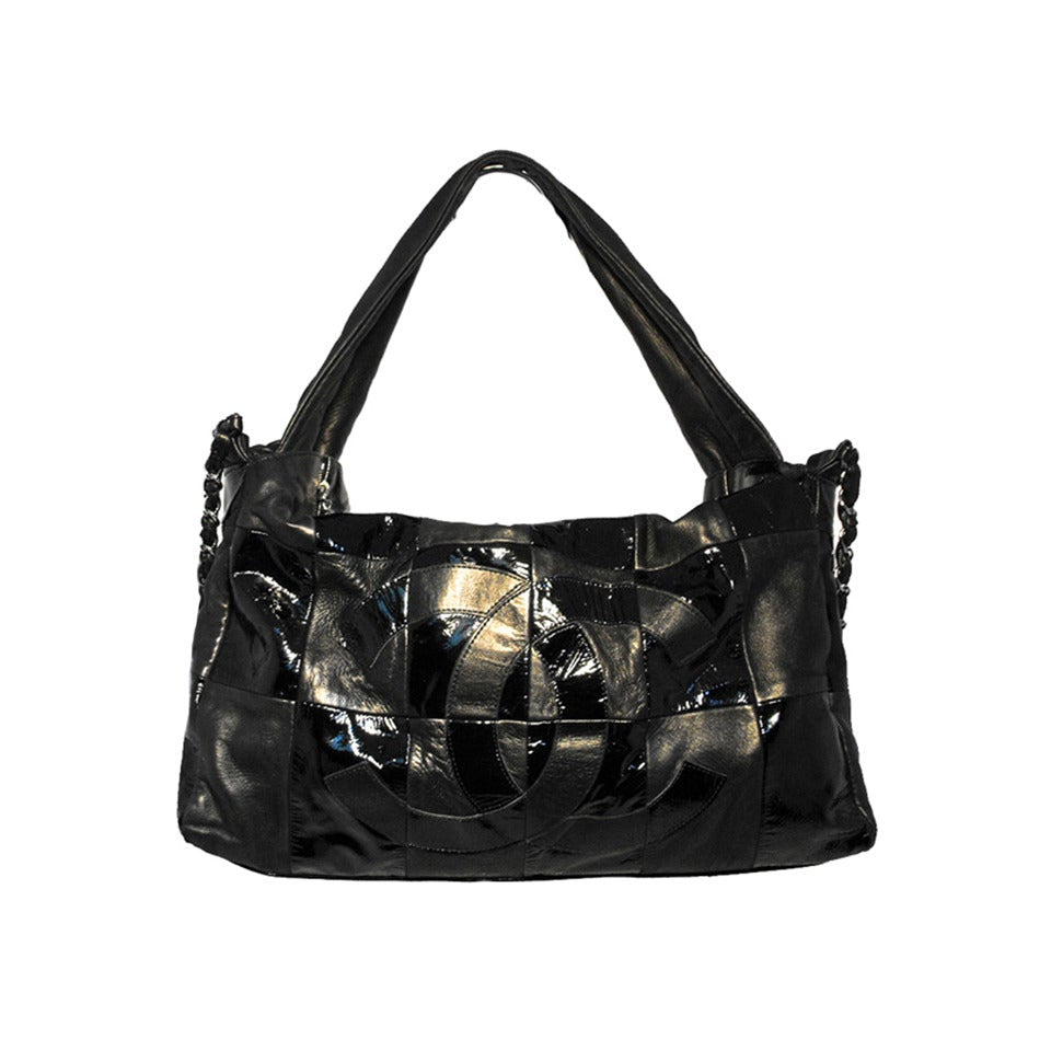 Top Quality Chanel Black Checkered Leather Shoulder Bag Shopper Tote
