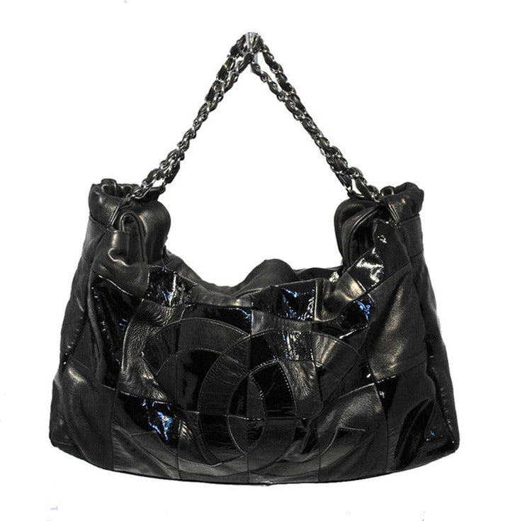 Top Quality Chanel Black Checkered Leather Shoulder Bag Shopper Tote