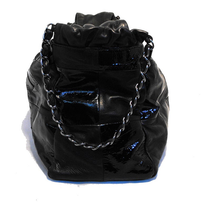 Top Quality Chanel Black Checkered Leather Shoulder Bag Shopper Tote