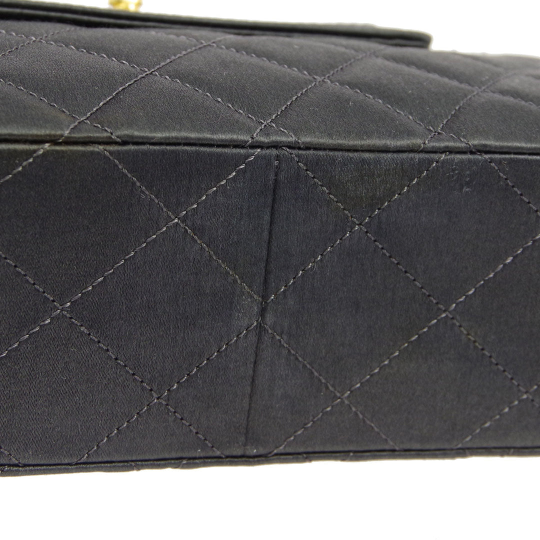 Top Quality Chanel * 1989-1991 Gray Satin Border Flap Bag & Pouch Set