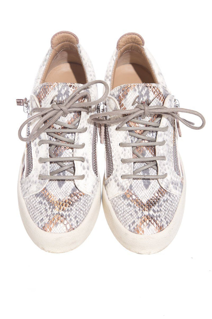 Giuseppe Zanotti Light Grey & Rose Gold Snake Embossed Sneakers SZ 37