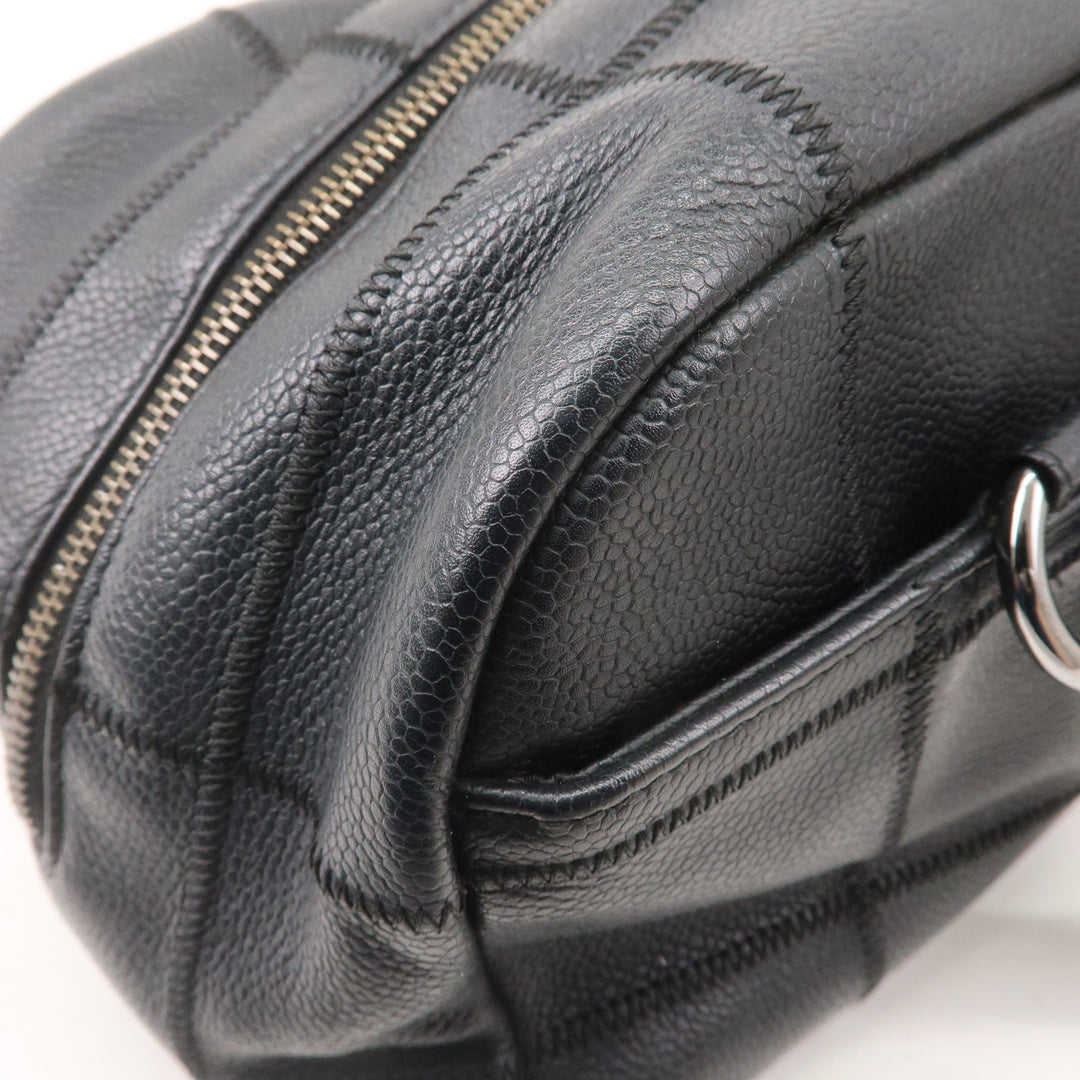 Top Quality Chanel Chocolate Bar Caviar Skin Boston Bag Black A26135