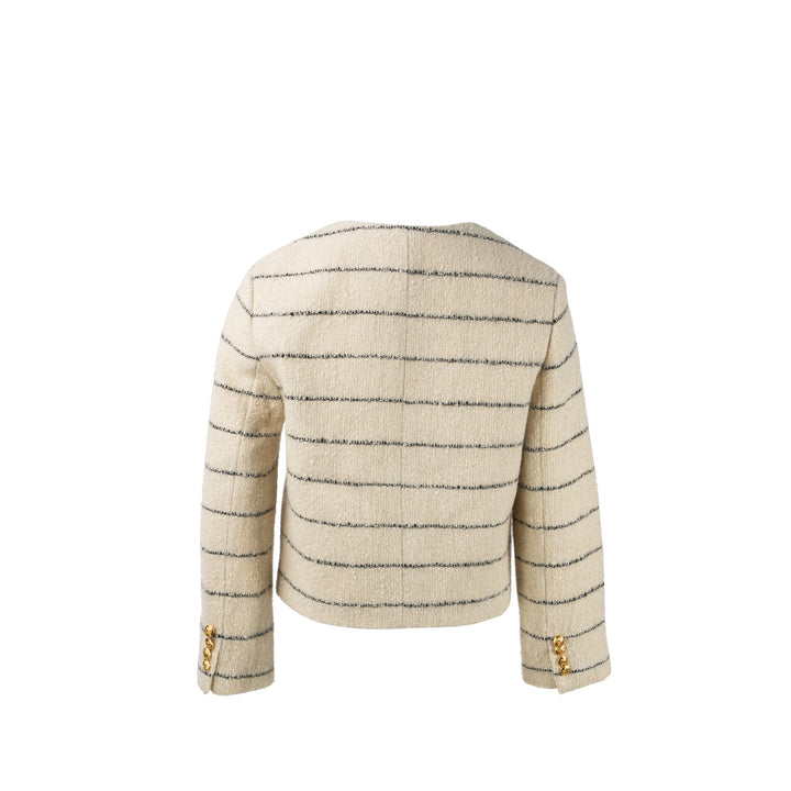 Top Quality Celine size 34 Chasseur Striped Evening Jacket wool / polyamide cream / black