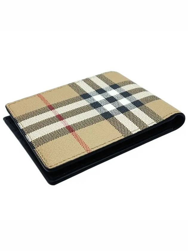 Burberry Check Slim Bifold Leather Half Wallet Beige
