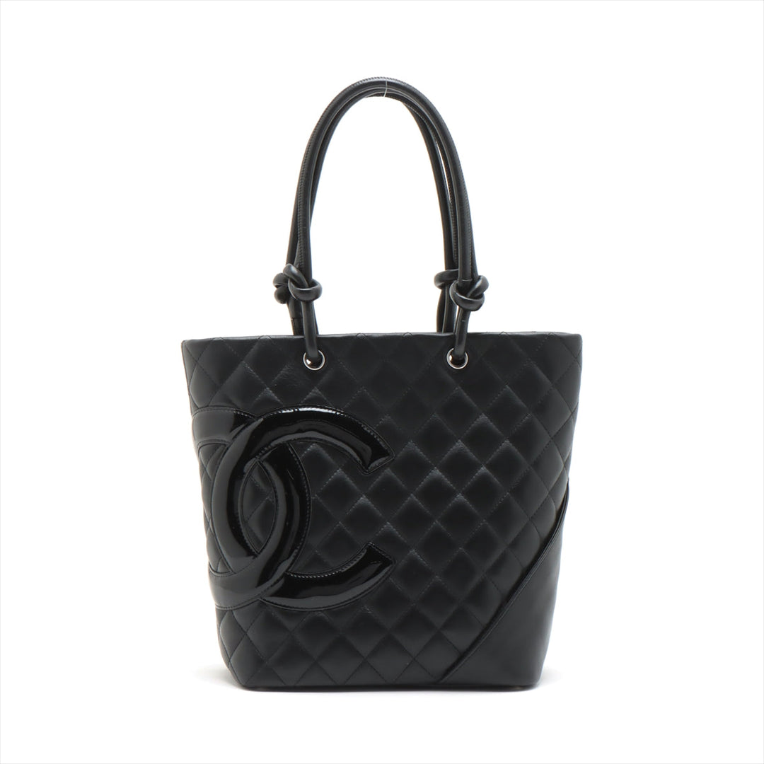 Top Quality Chanel Combon Line Patent Leather   Handbag Black Silver G
