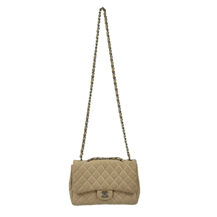 Chanel - Jumbo Lambskin Quilted Single New - Beige / Silver Shoulder Bag