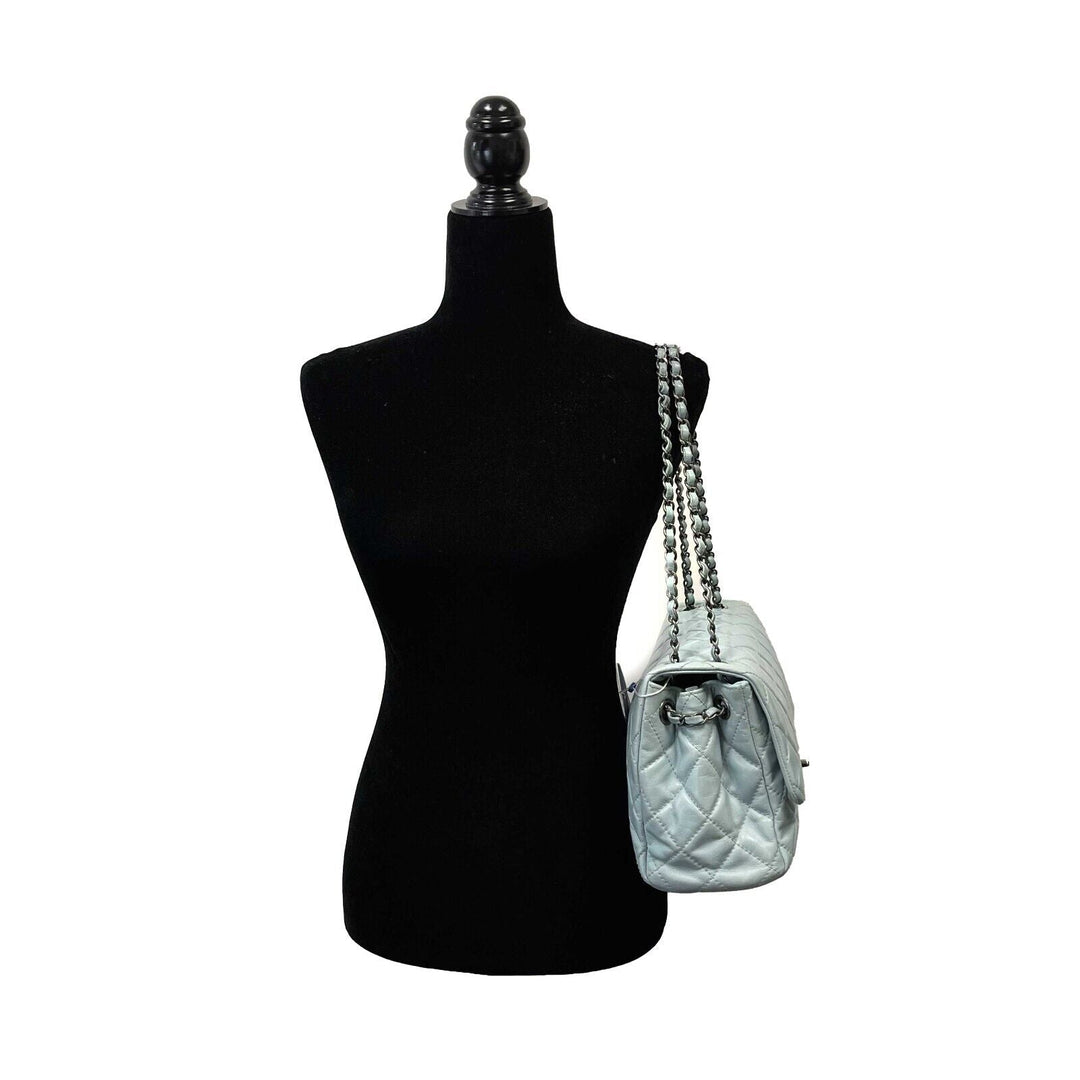 Chanel - Baby Blue Seasonal CC Jumbo Single New - Lambskin / Ruthenium Hardware
