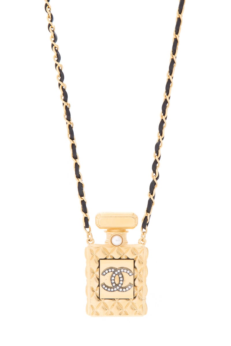 Top Quality Chanel Gold Perfume Bottle Leather Chain Necklace