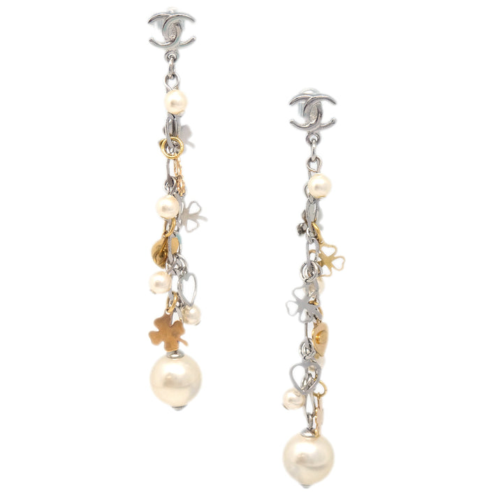 Top Quality Chanel Artificial Pearl Dangle Piercing Earrings Gold 06A