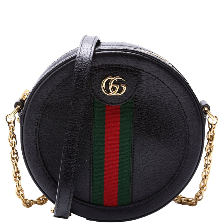 550618 Ophidia Leather Round Small Crossbody Black
