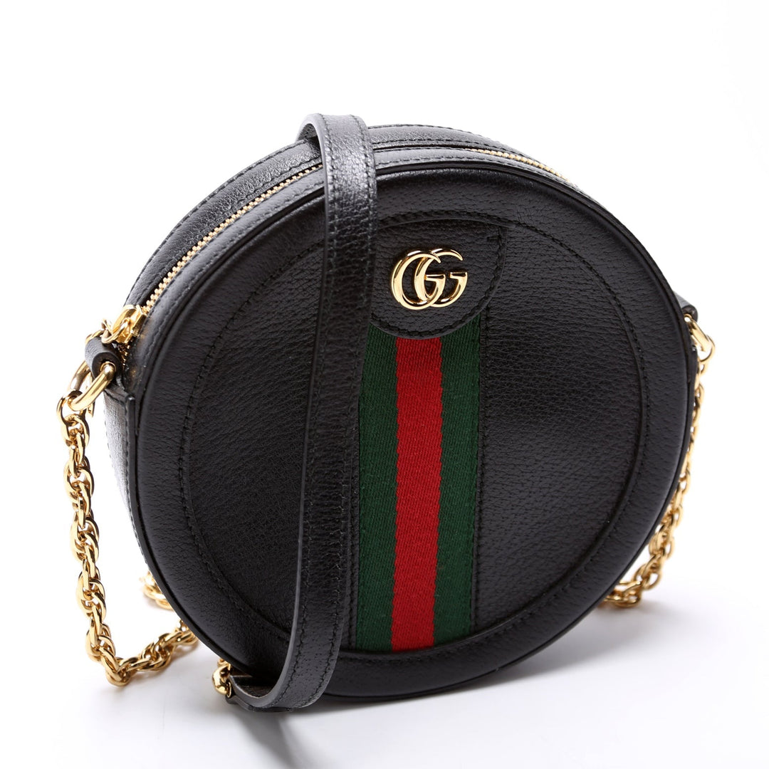 550618 Ophidia Leather Round Small Crossbody Black