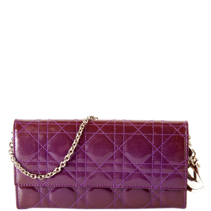 Patent Cannage Lady Top quality Dior Chain Wallet Purple