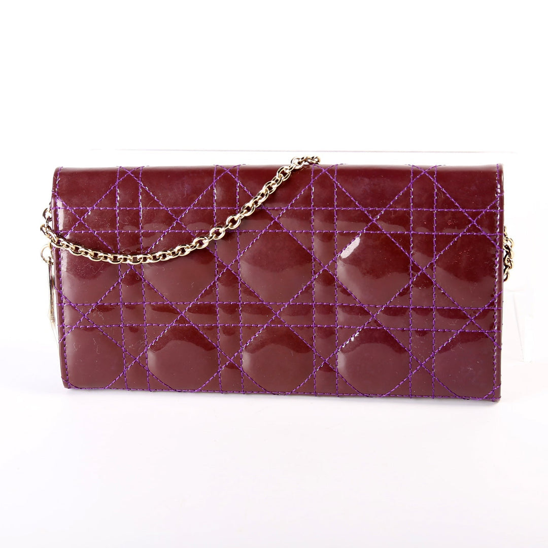 Patent Cannage Lady Top quality Dior Chain Wallet Purple