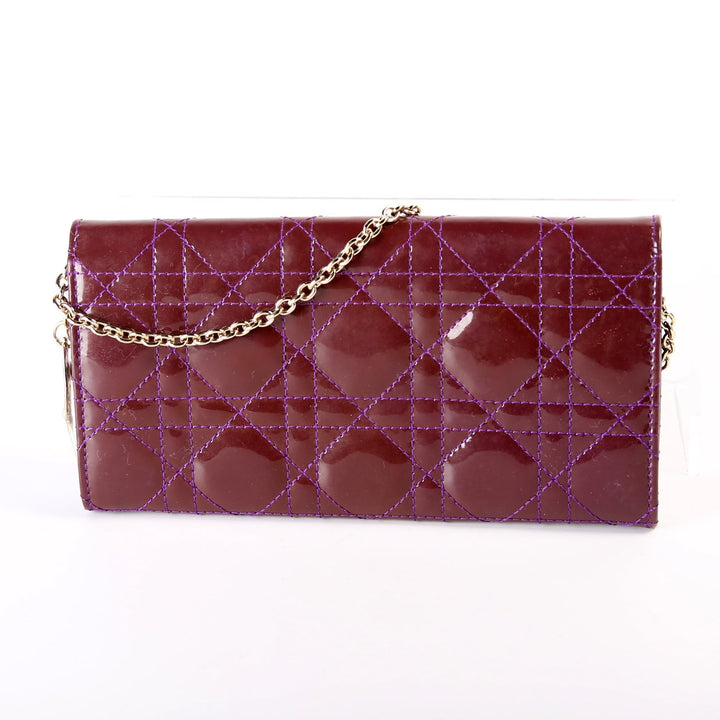 Patent Cannage Lady Top quality Dior Chain Wallet Purple