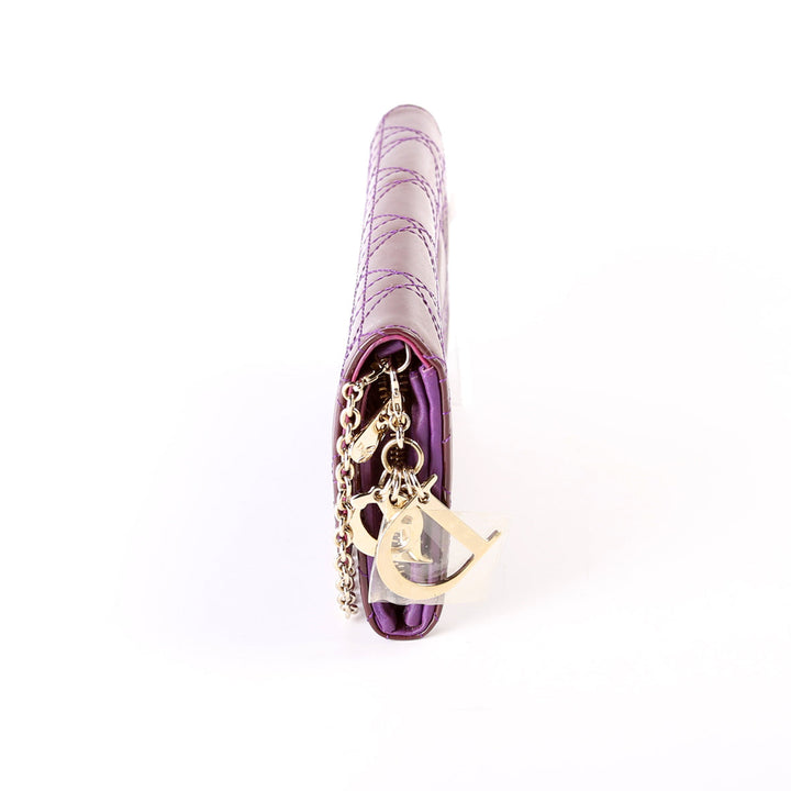 Patent Cannage Lady Top quality Dior Chain Wallet Purple