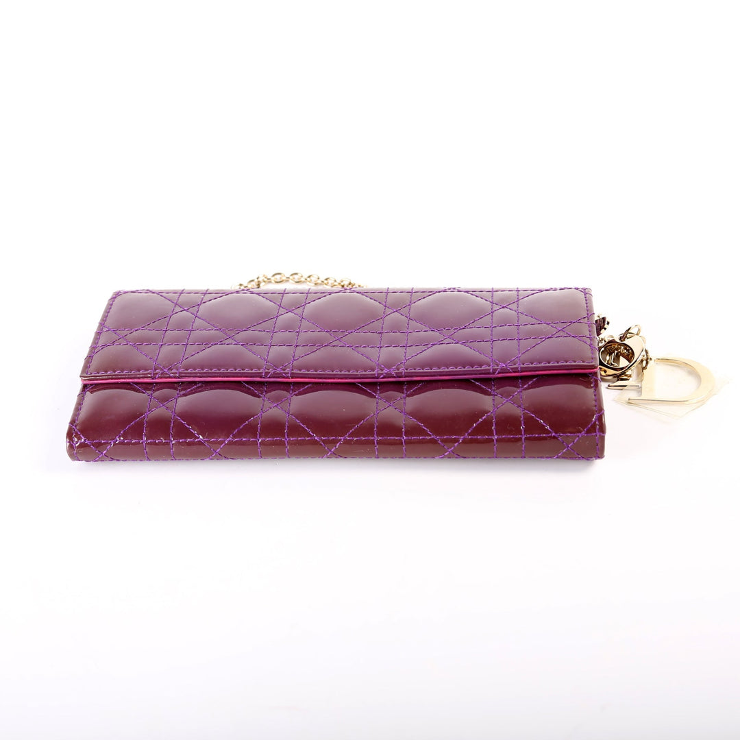 Patent Cannage Lady Top quality Dior Chain Wallet Purple