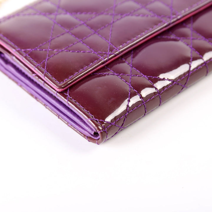 Patent Cannage Lady Top quality Dior Chain Wallet Purple