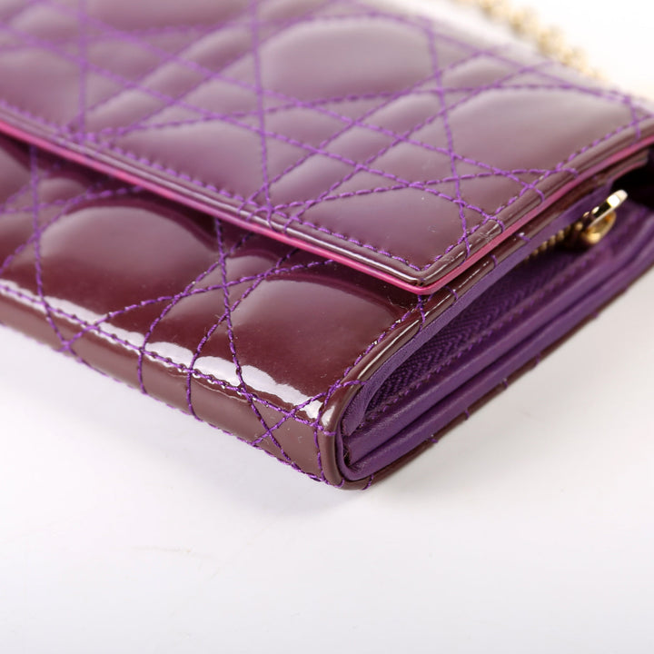 Patent Cannage Lady Top quality Dior Chain Wallet Purple
