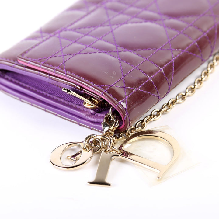 Patent Cannage Lady Top quality Dior Chain Wallet Purple